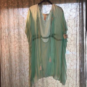 Teal sheer chiffon swim cover up